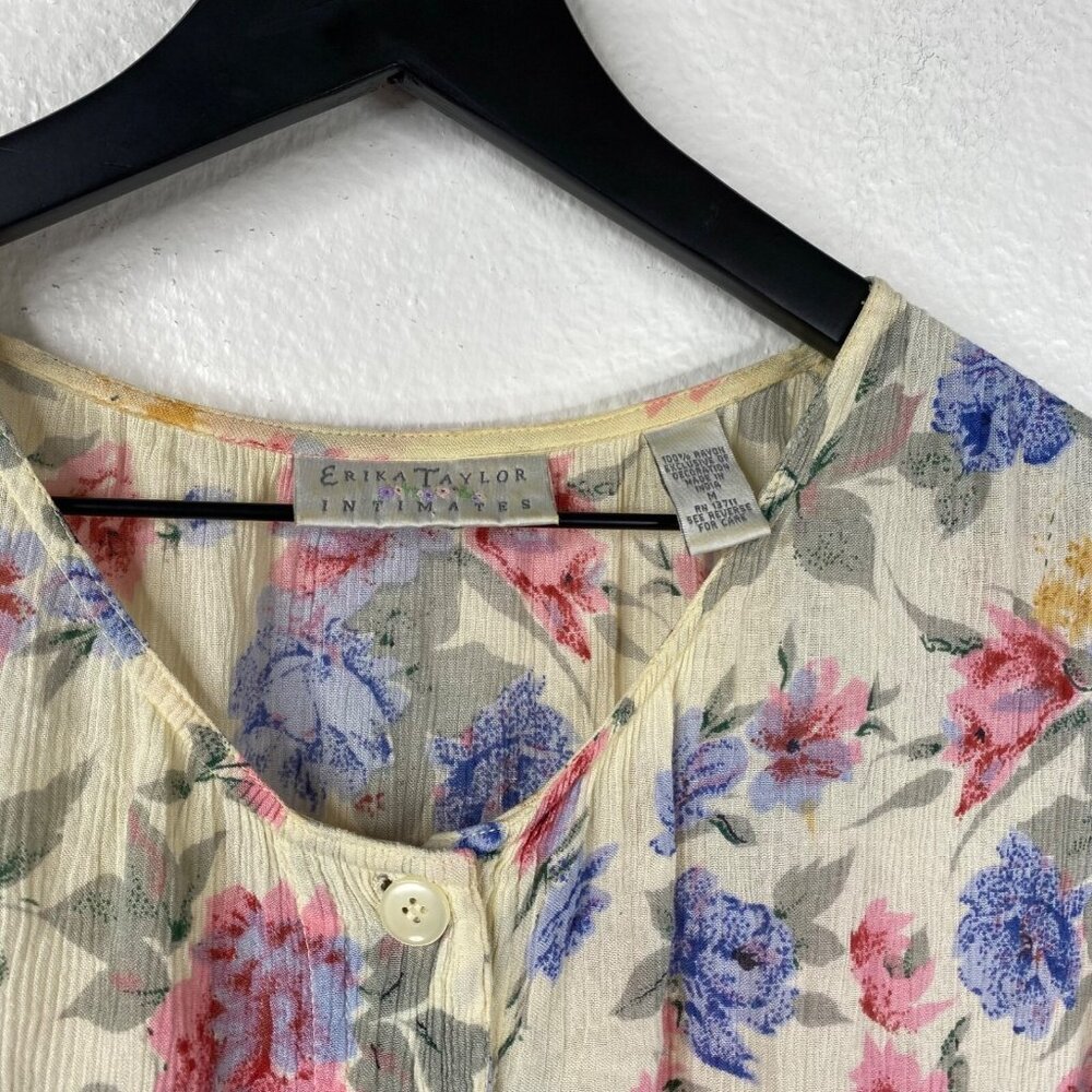 Erika Taylor Intimates Dress Multicolor Sz M Button Down Crinkle Floral VTG - Picture 3 of 10